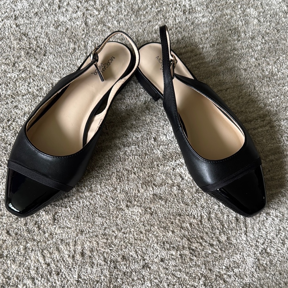 Morgan Taylor Black Flats Pointed Toe Slingback
